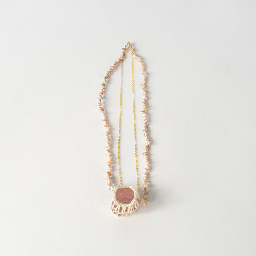 Rose Quartz with Beaded Chain Necklace