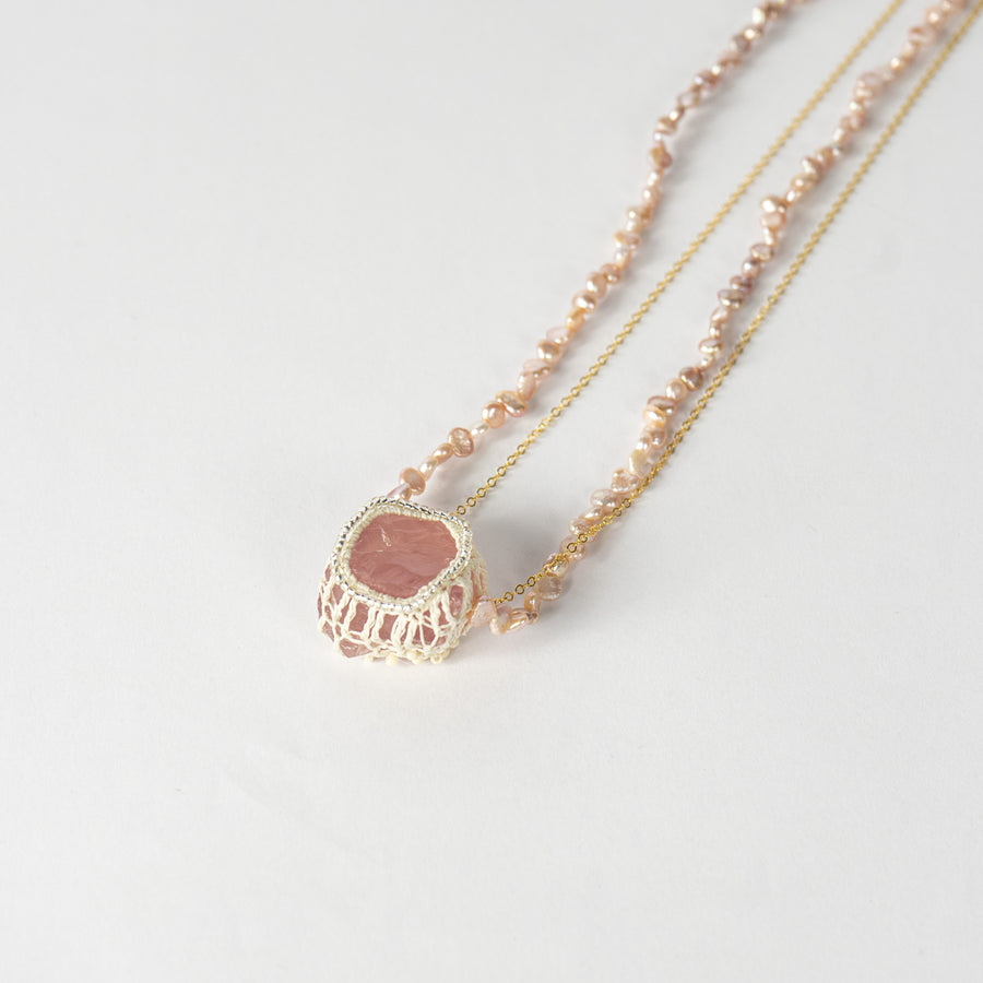 Rose Quartz with Beaded Chain Necklace