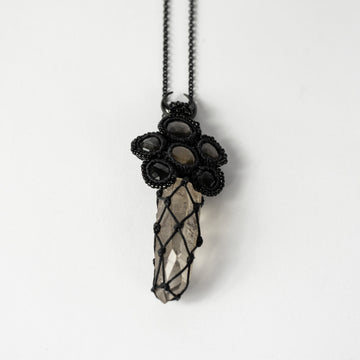 Black Spinel Rose Cut African Lattice Moonstone Raw Garden Quartz Necklace