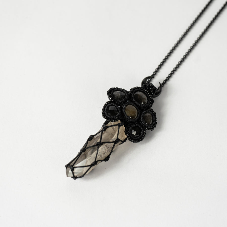 Black Spinel Rose Cut African Lattice Moonstone Raw Garden Quartz Necklace