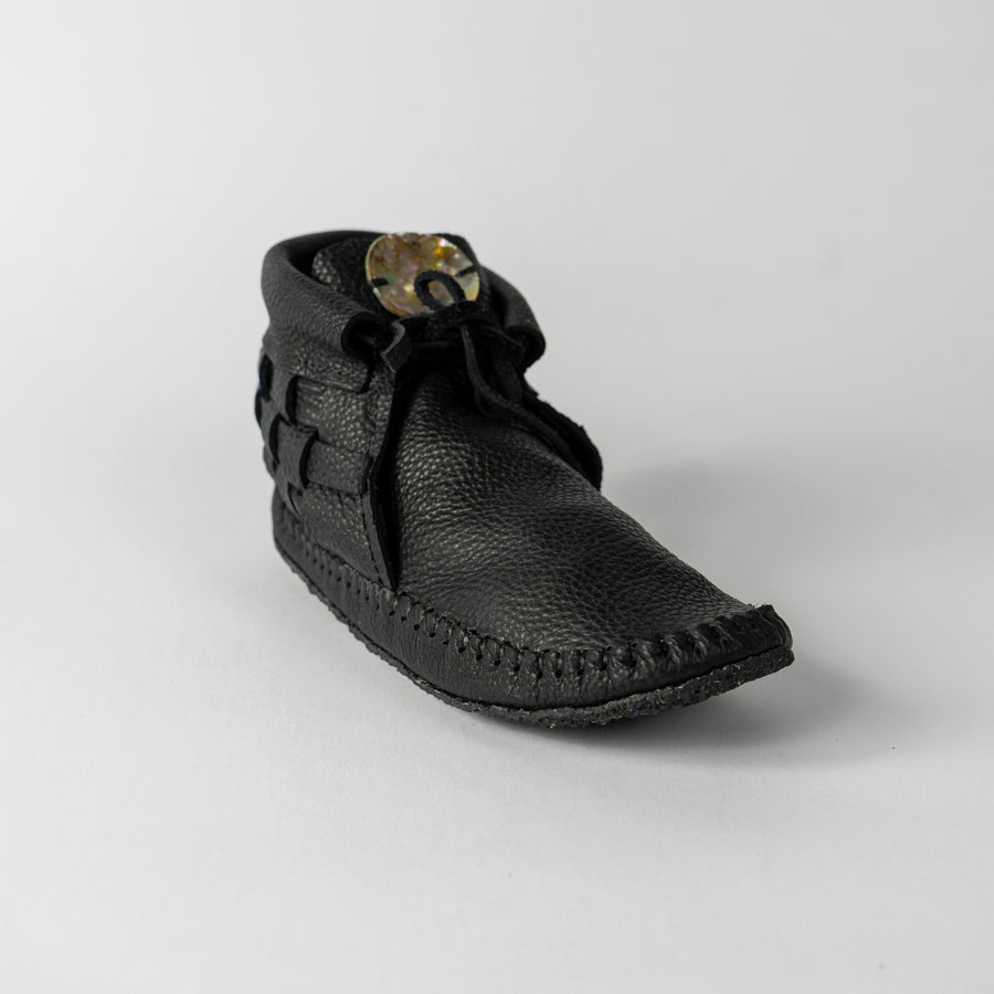 Handcrafted Moccasins -Woven with Abalone Shell-Black