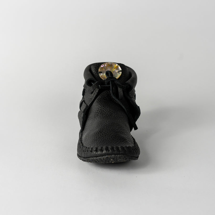 Handcrafted Moccasins -Woven with Abalone Shell-Black